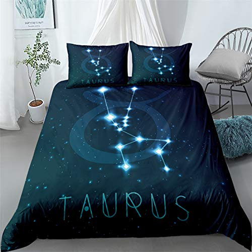 oneforus Zwölf Sternbilder Bettbezug Set Aries druckt Bettbezug mit Kissenbezügen Set, Bettwäscheset Bettbezug 2 St. / Set(Taurus EU Single 135x200cm)