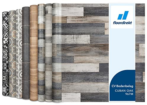 Floordirekt PVC Bodenbelag Meterware nach Maß Vinylboden, CV Linoleum für Küche & Balkon in Holzoptik, Fliesenoptik, Steinoptik - robust & pflegeleicht 200 x 300 cm | Plaza | Cuban Oak 967m