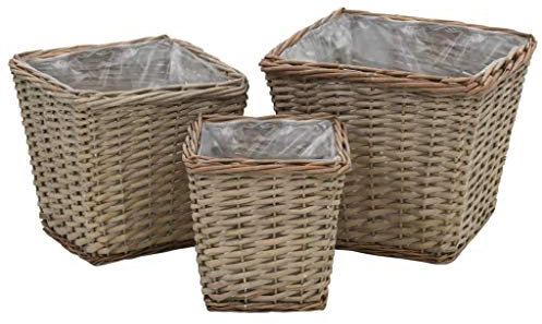 Tidyard Jardinière en Osier avec Doublure en PE pour Balcon, Jardin ou Patio 3 pcs Marron