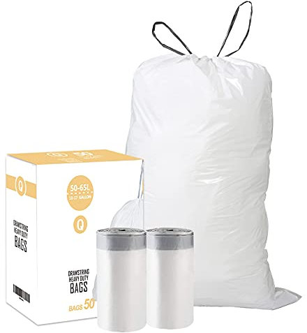 Code Q (50 Count) 13-17 Gallon Heavy Duty Drawstring Plastic Trash Bags Compatible with simplehuman Code Q | 1.2 Mil | White Drawstring Garbage Liners 13-17 Gallon/40-65 Liter