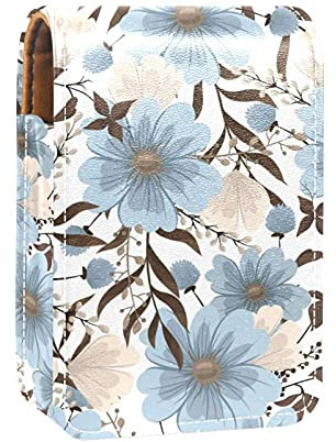 Lippenstift-Etui mit Spiegel, hellblaue Blume, nahtloser Lipgloss-Halter, tragbare Lippenstift-Aufbewahrungsbox, Reise-Make-up-Tasche, Mini-Leder-Kosmetiktasche, hält 3 Lippenstifte, Mehrfarbig,