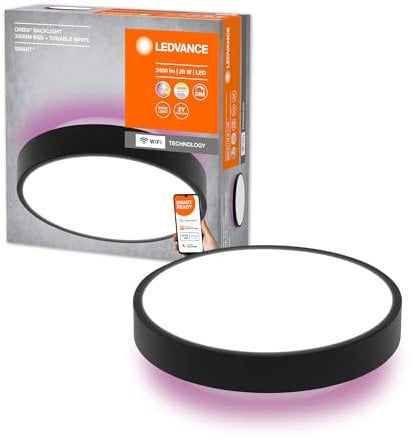 LEDVANCE ORBIS BACKLITE ROUND SMART+ WiFi Leuchte Ø 35cm, dimmbare LED Leuchte für den Innenbereich, 28W, Farbtemperatur von 3000-6500K, 2400 Lumen, RGB Licht für weißes und farbiges Licht, schwarz