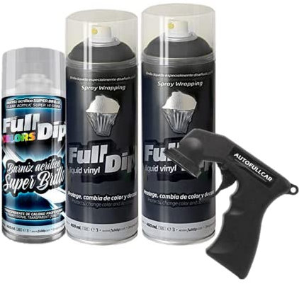 AutoFullCar - Pack 3 Spray Full Dip FULLDIP 2 Sprays Color a elegir + 1 Spray Barniz Brillo de Acabado Resistente (Gun Metal)