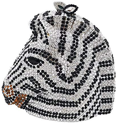 Boutique De FGG Damen-Clutch mit Pferdekopf, Kristall, Tier, Strass, Abendhandtaschen, Party, Kristall, Clutch, Mini, Zebra, Mini