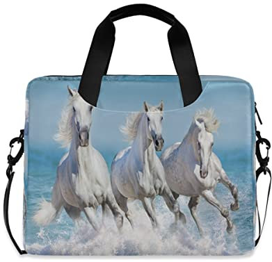 Sacoche pour ordinateur portable de 14 pouces avec trois chevaux blancs - Pour l'école secondaire - Pour femme de 15,6 pouces
