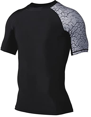 HUGE SPORTS Rashguard Homme Manches Courtes Maillot de Bain T-Shirt Surf Natation Plongée Plage (Chapped,L)