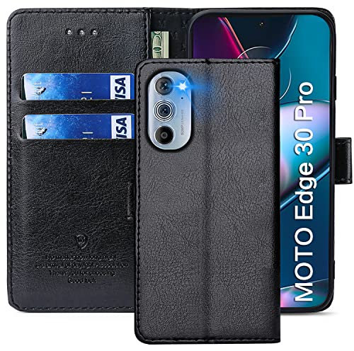 FMPCUON Cover per Motorola Moto Edge 30 Pro, Flip Wallet Case in Pelle PU Premium Con Magnetica a Scatto, Custodia Nero