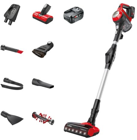Bosch Unlimited 7 BCS71PETGB ProAnimal MultiUse Lightweight Cordless Vacuum Cleaner with Flex Tube and Pet Accessories, 1 Battery, 40 minutes runtime - Tornado Red