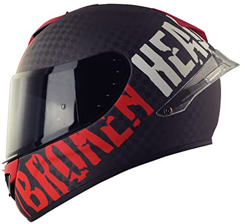 Broken Head BeProud Race Pro Carbon Rot - Racing Integral-Helm mit Zwei Visieren (Schwarz + Klar) (XXL 63-64 cm)