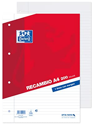 Oxford, A4-Blätter, liniert, perforiert, 200 Blatt