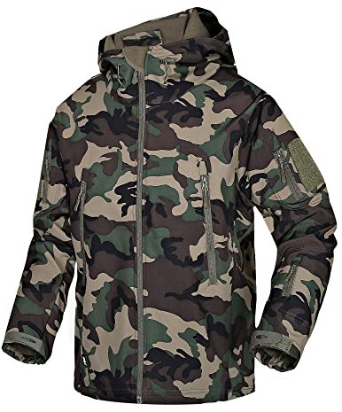 Wuzfully Homme Softshell Veste Militaire Tactique Imperméable Hiver Polaire Capuche Manteau avec Poches Multifonctions Camouflage Taille XXXL