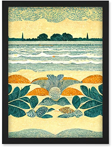 Doppelganger33 LTD Seaweed Sunshine And Seashells Beach Scene Seascape Artwork Framed Wall Art Print A4