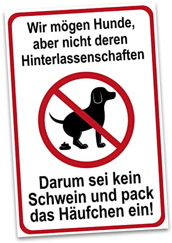 Hinweisschild 20x30cm Alu Verbundplatte für Zaun Tor Tür Pfosten wetterfest Aluminium Schild ohne Bohrungen Parkplatzschild (13 Hundehaufen)