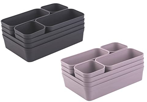 Engelland - Schubladen-Organizer Set, 16-teilig, Farbmix: Anthrazit/Flieder, frei verstellbar, Aufbewahrungs-Box, Einteiler, Trenn-System, Utensilien, Stauraum, Haushalt, Kunststoff, BPA-frei