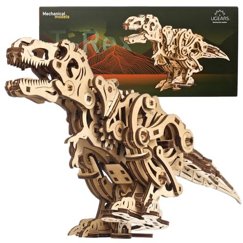 UGEARS Tyrannosaurus Rex - 3D Holzpuzzle Erwachsene - Holz T-Rex Modellbausatz für Erwachsene - 3D Puzzle Holz Dinosaurier mit zweibeiniger Bewegung - Einzigartiges und Bildungs Geschenk