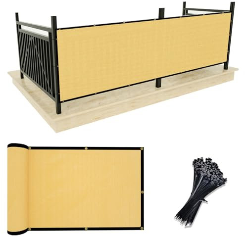 UPGRADE Balkon-Sichtschutz-Zaun, kommerzielle Schattenabdeckung, 91 x 40 cm, mit Bändern, langlebig und UV-beständig, perfekt für Deck, Terrasse, Sand, anpassbar