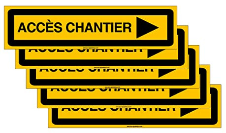 AUA SIGNALETIQUE -Lot de 5 Panneaux De Chantier AKILUX 5mm - ACCÈS Chantier à Droite - 800x200 mm
