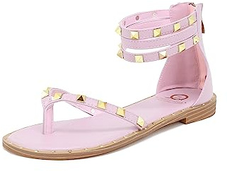 QUEEN HELENA Infradito Sandali Bassi alla Schiava con Borchie Donna Y4012 (Rosa, numeric_39)