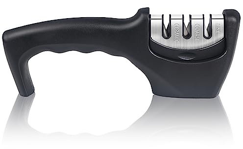 Kazigak Affilacoltelli, affilacoltelli, affilacoltelli manuale a 3 livelli per lucidare, affilare e riparare coltelli da cucina, accessori per coltelli da cucina