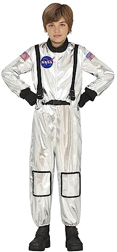 FIESTAS GUIRCA Offizielles Silbernes NASA Astronaut Kostüm Kinder Jungen – Astronautenanzug Fasching – Karneval Kinder Kostüm Astronaut Raumfahrer 10-12 Jahre