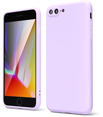 oakxco for iPhone 7 Plus Case iPhone 8 Plus Case Liquid Silicone, Cute Thin Slim Soft Rubber TPU Plain Smooth Gel Cover for Women Girl, Matte Solid Protective, Light Purple Lilac Lavender