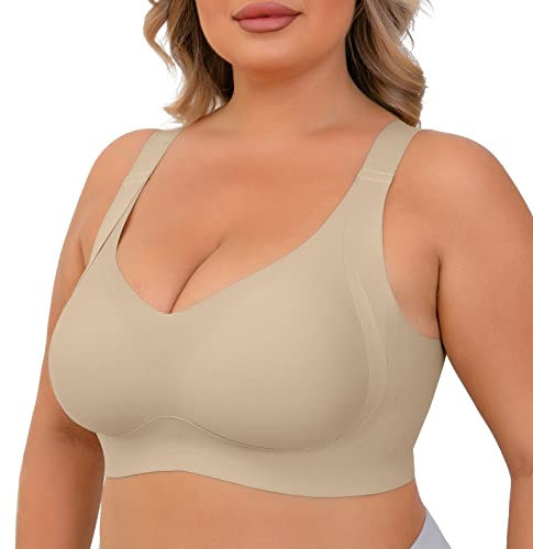 Yommay Everyday Bras for Women Back Fat Bra Sleep Comfort No Underwire Support Sport Bra Soft Full Coverage Wireless,Nude,2XL