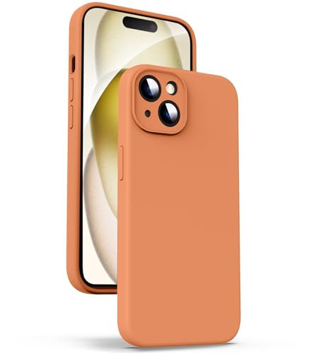 Supdeal Liquid Silicone Case for iPhone 15 Plus - [Camera All-Round Protection] [Soft Microfiber Lining Anti-Scratch] 4 Layer Full Covered Shockproof Gel Rubber Phone Case Cover, 6.7, Orange