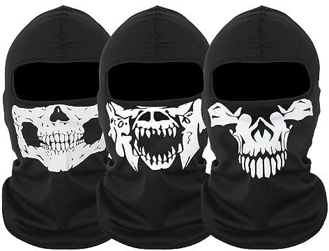 SKHAOVS 3 Stück Ghost Maske Call of Duty Sturmhaube Skull Maske,Motorrad Totenkopf Maske, Sturmmaske,Skimaske,Halloween Maske,Skull Skelett Maske für Motorrad Fahrrad Ski Halloween (Schwarz)