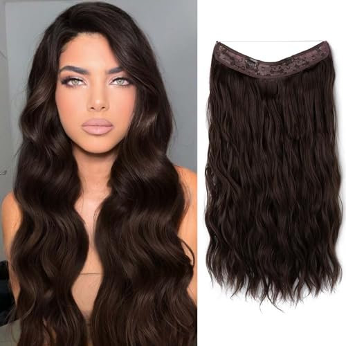 MeeQee Secret Hair Extension Lange Gewellt Haarverlängerung 20inch Synthetik Hair Unsichtbarem Haarteile für Frauen Natürliches Lockiges Spitze Schuss Haarteil 50cm