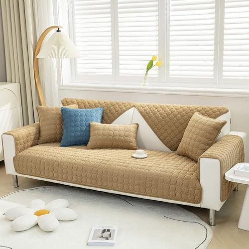 TOPCHANCES Weiche Kord Sofa Kissenbezüge - Neue rutschfeste Sofaabdeckungen 1 2 3 Sitzer Couchabdeckungen, Kord Ecke Sofa Kissen Abdeckung L Form Möbelschutz für Wohnzimmer (Leichter Kaffee 90x210cm)