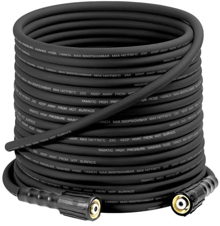 YAMATIC Pressure Washer Hose 50FT X 1/4, 3600 PSI Kink Resistant Universal M22 Power Washer Extension Replacement Durable Hose With 3/8 Quick Connect Kit For Gas/Electric