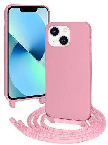 FERLAN Silikon Handykette für iPhone 13 Mini Hülle mit Band,Stylische Verstellbarer Halskette Handyhülle,Necklace (abnehmbar) Hülle mit Band,Handyhülle für zum Umhängen,Rosa