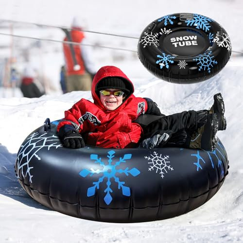 Aufblasbarer Schlitten, 45 inch aufblasbares Schneerohr mit Griffen, 0.6mm Dicker Schwerer aufblasbarer Schlitten für Kinder Erwachsene Winter im Freien Schnee Ski Schlittending