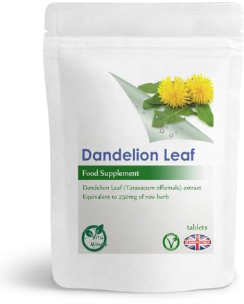 100 x Dandelion Leaf 250mg Extract Tablets (V) Natural Liver & Digestion Support, Detox, UK