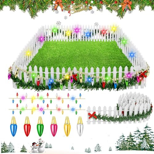 Wichtel Zubehör Weihnachten Miniatur Zaun Holzzaun,Wichtelhaus Miniatur Weihnachtsdeko Puppenhaus Beleuchtung Mini Gartenzaun,Miniatur Puppenhaus Weihnachtszaun Mit Lichtern