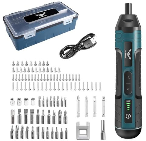 JENABOM Electric Cordless Screwdriver, 3.6V Rechargeable Screwdriver, 5N.m Max Torque, 4-Gear Torque, LED Light, 39 Pcs, Ideal for Daily & Light Industrial Use
