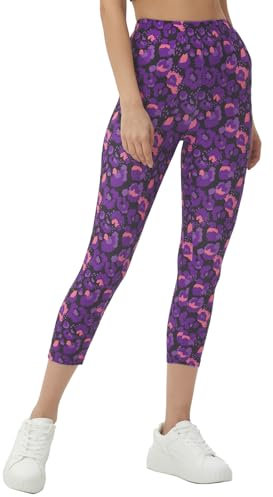 sissycos Damen Tier Printed 3/4 kurz Leggings sanft Elastische Taille Leggings(violett und rot,L/XXL)