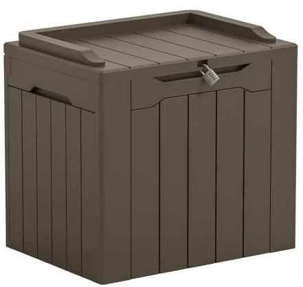 Greesum Grande contenitore in resina da 31 galloni, per mobili da patio, attrezzi da giardino, forniture per piscina, resistente alle intemperie e ai raggi UV, chiudibile, marrone scuro