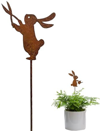 Osterhasen Gartenstecker Rost, Ostern Rost Deko Gartendeko für Draußen, Osterhasen Figuren Blumenstecker, Oster Deko Rost Deko Gartenstecker Hase Set, Garten Metallstecker für Ostern Frühling