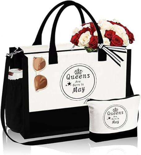 DAMCONME Strandtasche für Damen, Segeltuch-Tragetasche und Make-up-Tasche, mit Ledergriff, weit offenem Reißverschluss, Innentasche und Seitentasche, ideales Geschenk für Frauen, sie, Mutter, Freunde,