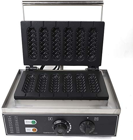 Soudesileim 1500W Waffellolliemaker, 6 Stück Edelstahl Waffelmaschine Kommerzielle, 39 * 27 * 25cm Hot Dog Waffle Maker Mit Timer, 50-300℃ Temperatur Einstellbar (B)