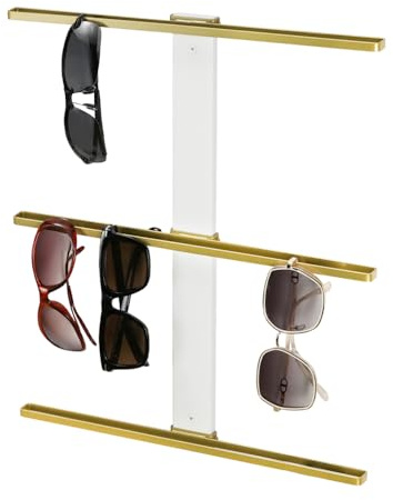J JACKCUBE DESIGN Sonnenbrillen-Organizer, 3-stöckig, weiß-gold, Brillenständer, Wandmontage, Hängeregal für Eingangsbereich, Wohnzimmer, Schlafzimmer - MK1305A