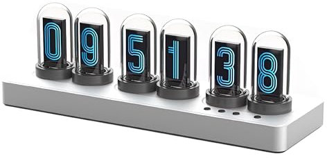 Vastarry Nixie Röhrenuhr, Leuchtröhre, IPS-Farbbildschirm, Digitaluhr mit 6 Sets von Weckern, 7 Modi, 12 individuelle Bilder, Web-Steuerung, keine App erforderlich (Silber)