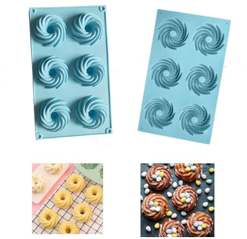 Firavggu 2 Stk Mini Gugelhupfform Silikon Gugelhupf Form Spiralförmige Silikonform 6 Capacity Klein Gugelhupf Kuchenform Backform Spiral Antihaftbeschicht Cake Form für Kuchen Muffin Brownie(Hellblau)