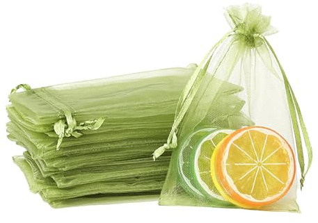 POPOYU 100Pcs Sachet Organza Vert, 9×12cm Pochette Bijoux, Sachet Lavande Vide, Tulle Dragées, Sachet Dragees, Pochon Bijoux, Sac Organza, Sac Cadeau Tissu, Jewellery Drawstring Bag, Pochons