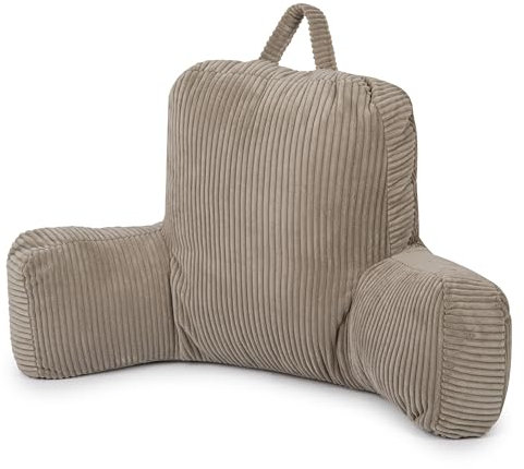 Flumi Rückenlehnenkissen mit Armlehnen zum Lesen Fernsehen oder Entspannen, Lesekissen für Bett und Sofa mit Waschbar Bezug Bettauflage Foam Füllung, Rückenstütze mit Tragegriff (Kord Beige)