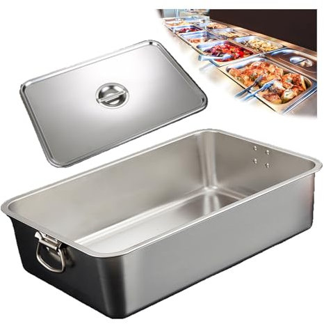 NJDQFA Stapelbar Gastro Behälter Mehrweg, Rechteckig Edelstahl Gastronomiebehälter,Lebensmittel Lagern Behälter,60 * 40cm,15cm