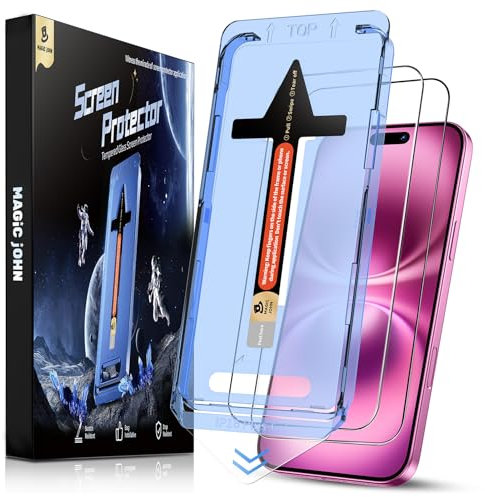 MAGIC JOHN 2 Pack for iPhone 16 Plus Tempered Glass Screen Protector 6.7 inch, Auto Dust-Elimination Installation, Bubble Free, Dynamic Island Compatible, HD Clear, Easy Installation, Anti-Scratch