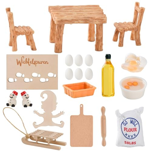 YAOZUP Wichtel Zubehör, 20 pcs Miniatur Puppenhaus zubehör, Wichtel Zubehör Weihnachten, Wichtelzubehör, 1/12 Miniatur Zubehör, Wichtelhaus Zubehör für Wichteltür Weihnachten Deko