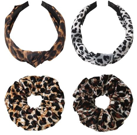 2 Bandeaux Imprimés Léopard, 2 Élastiques À Cheveux Imprimés Léopard, Bandeaux Tendance, Bandeaux Antidérapants Confortables, Bandeaux Noués Croisés, Bandeaux Larges Pour Femme.
